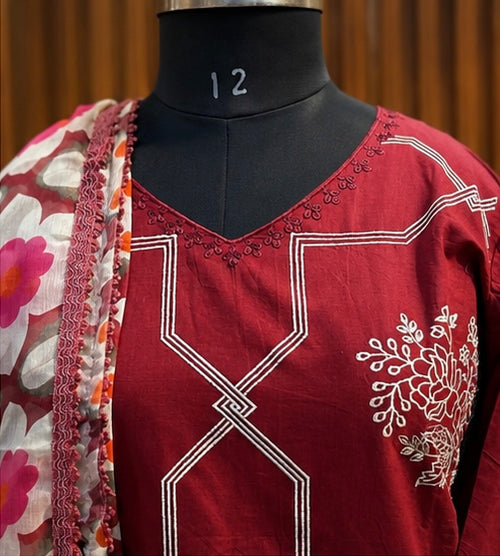 Cotton Embroidered Suit